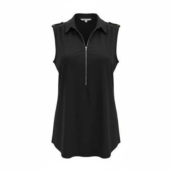 PerSeption Concept Tops - Black Sleeveless Top  with front zipper Size XL